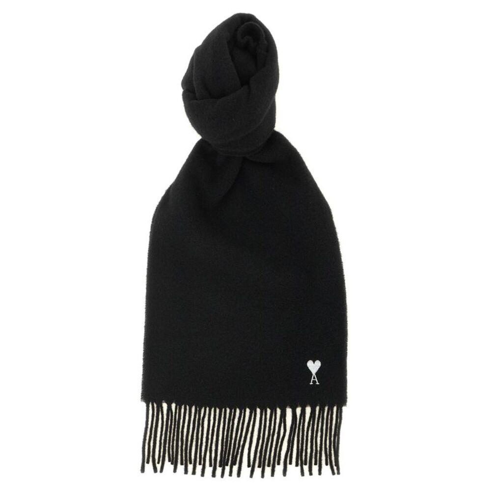 Ami Paris Unisex 'Quota' Scarf With Adc Embroidery And Fringes